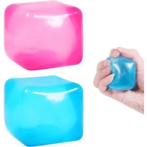2pack Stress Cube Squishy Stress Balls for Adults Kids Fidget Toy for Your Best Mellow and Chill -Ice Cubes-Square Shape with Filling in Pink Blue (2pcs Cube )