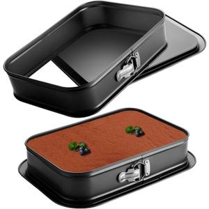 CYEAH 2 Pack Large Springform Cake Pan, 14 x 9 x 3-Inch Rectangle Cheesecake Pan, Non-Stick Baking Pan Mold with Removable Bottom for Kitchen Baking Roasting Muffin Bread Cake Brownies Bakeware