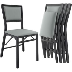 VECELO Folding Dining Chairs Set of 4, Metal Padded Foldable Seating with Comfortable Faux Leather, Space-Saving Portable Guest Seats for Kitchen & Office, No Assembly, Slate Grey, 4 Pack