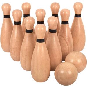 NI-ROU Outdoor Giant Lawn Bowling Games Rubber Wooden Lawn Set Fun Sports Games Outside or Indoor for Family Adults and Kids Backyard Skittles Carrying Bag with 10 Pins and 2 Balls (Medium Type)