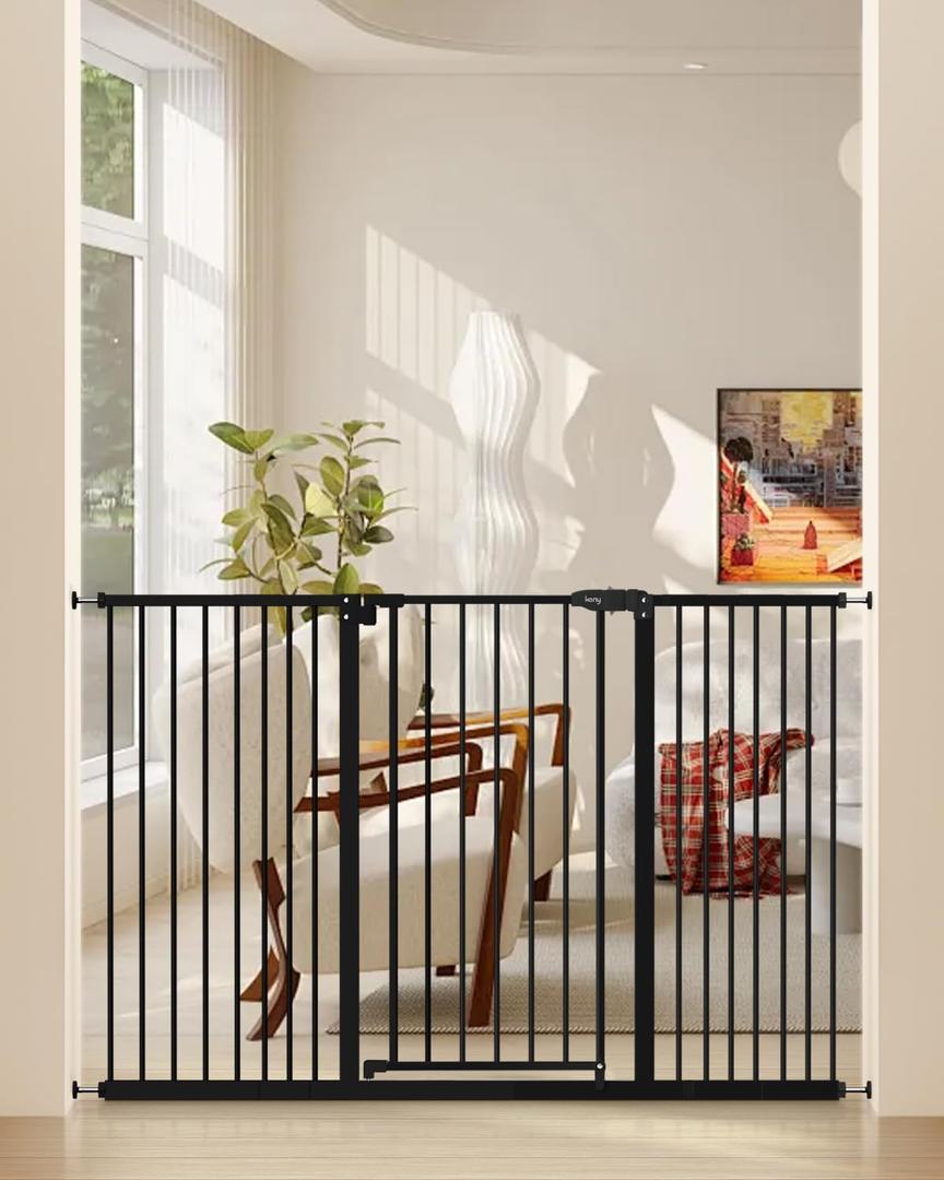 keny 36" Extra Tall Baby Gate for Stairs, 29"-55" Wide Auto Close Dog Gate for Doorways, Pressure Mounted Easy Walk Through Pet Gate with Door, Black