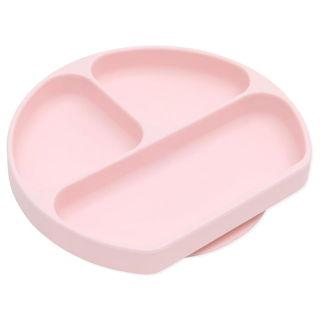 Bumkins Toddler and Baby Suction Plate, Divided Grip Dish for Babies and Kids, Baby Led Weaning, Feeding Supplies, Sticks to Tables and Highchairs, Platinum Silicone, for Chidren 6 Months, Pink (B4 Pink-GD)