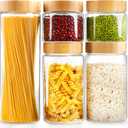 AISIPRIN Airtight Glass Jar with Lid, Glass Storage Containers with Screw On Bamboo Lids, for Cookie, Pasta, Cereal Storage Containers, 5Pcs 80oz 50oz 27oz Canisters Sets for the Kitchen