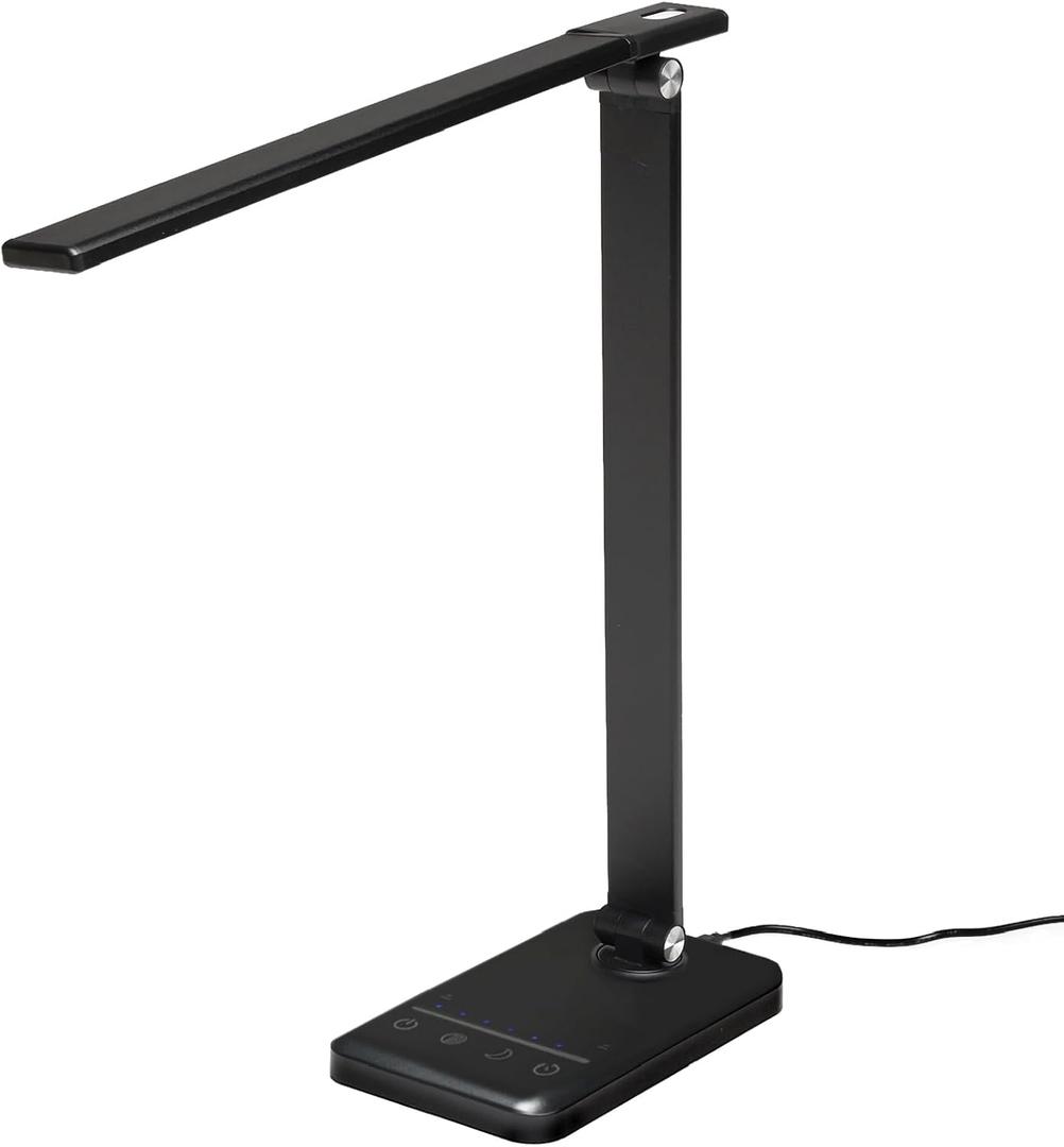 EXCELLO GLOBAL PRODUCTS Wellness Series 5-Touch Adjustable Pivot LED Desk Lamp, Flexible Dimmable Task Light for Home Office, 16", Black
