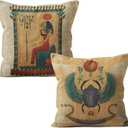 Egyptian Decor Pillow Covers Set - 2 Pieces 18x18 Ancient Egyptian Hieroglyphs Throw Pillow Cover, Ancient Egypt Party Room Decor, Gifts for Egyptian Lovers, Sun God Ra, Tefnut
