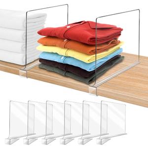 Acrylic Shelf Dividers for Closet Organization 6PCS Closet Shelf Divider Closet Dividers for Shelves Shelf Organizer for Closet Shelf Organizer For Wood Closet Separator Clear (6pack)