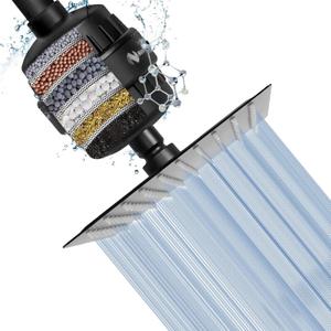 NearMoon Square Shower Head and 15 Stage Shower Filter Combo, High Pressure Filtered Head for Hard Water, Improves the Condition of Your Skin, Hair (Matte Black)