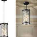 LMQNINE Modern Black Pendant Light Fixtures for Kitchen Island, Crystal Chandelier Lights Fixture, Adjustable Farmhouse Pendant Lighting for Dining Room Bedroom (Round 1-Light) (Round-6.29in)