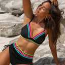 popvil High Waisted Bikini Sets for Women Tummy Control Swimsuits Two Piece Neon V Neck Drawstring Bathing Suits 2026 (Black, L)