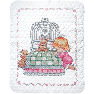 Tobin Bedtime Prayer Girl Quilt Stamped Cross Stitch Kit, 36 by 43-Inch,White, 34 x 43 inches