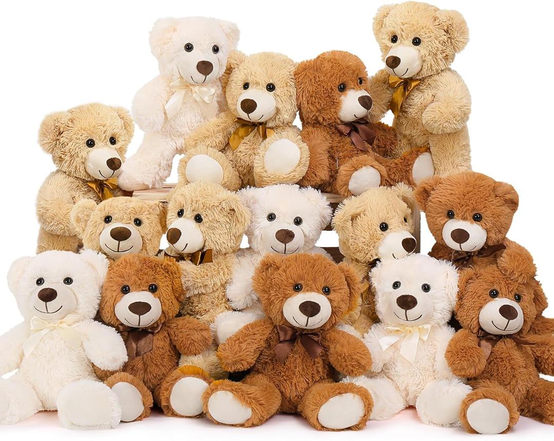 MaoGoLan 15 Pack Teddy Bears Bulk for Baby Shower, 14 in Small Teddy Bear Plush Toy, Cute Stuffed Bears Bulk for Kids Girlfriend, Wholesale Small Bear for Wedding, Birthday, Christmas