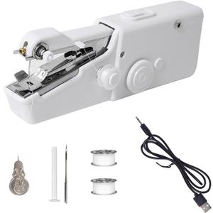 Handheld Mini Sewing Machine, Portable Hand Held Sewing Machine with Adult Kits, With USB Cable Without AA Battery(White)