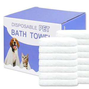 CHANHOO Disposable Pet Bath Towel,15 PCS Portable Pet Grooming Towels,11.8 x 21.6 inch Convenient Pet Cleaning Towel Pet Drying Towels,Absorbent Bath Towel for Small Dog Puppy Cat, White S