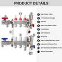 3-Branch Radiant Heat Manifold,Stainless Steel PEX Manifold with Compatible Outlets for Hydronic Radiant Floor Heating (1/2" Adapters included)