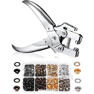 Honoson 3/16 Inch Grommet Tool Kit Eyelet Plier Set Hole Punch Grommet Hand Press Pliers with 200 Pieces of Eyelets for Shoes Clothes Bags(Gold, Silver, Grey, Copper)