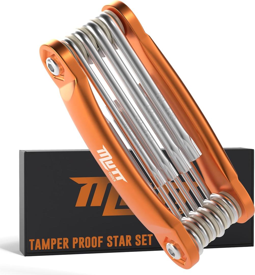 Mutt Tools Tamper Proof Star Wrench Set  Folding Security Torx Set with Hole in Middle  For Regular and Security Torx Key Screws, Tamper Resistant Star Key Wrench