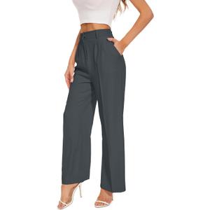 FUNYYZO Wide Leg Pants Women's High Elastic Waisted in The Back Business Work Trousers Long Straight Suit Pants (XS)