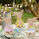 4 Pack Easter Bunny Table Decorations Wooden Spring Bunnies Ornament Wood Farmhouse Rabbit Decor for Tabletop Tiered Tray Shelf Mantel Party Home Outdoor Indoor Decor