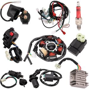 Complete Wiring Harness kit for ATV Quad 4 Four Wheelers GY6 50CC 70CC 110CC 125CC Go Kart Dirt Pit Bikes With Electrics Stator Coil CDI Wiring Harness Solenoid Relay Spark Plug by KAKO