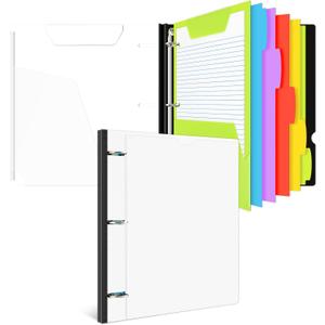 INFUN All-in-one Telescoping Binder Notebook, Refillable 3 Ring Notebook Binder with 1 Plastic Movable Pocket Folder,5 Plastic Subject dividers and Graph Paper and College Ruled Paper-White