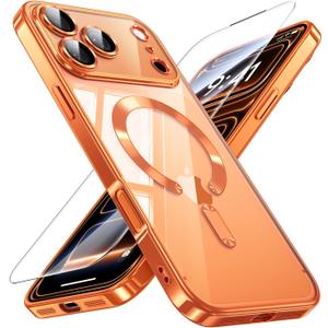 JUESHITUO for iPhone 17 Pro Max Case with Full Camera Lens Protector(Compatible with MagSafe)(Shockproof Military Grade Drop Protection) 1X Screen Protector, Case for iPhone 17 Pro Max, Cosmic Orange