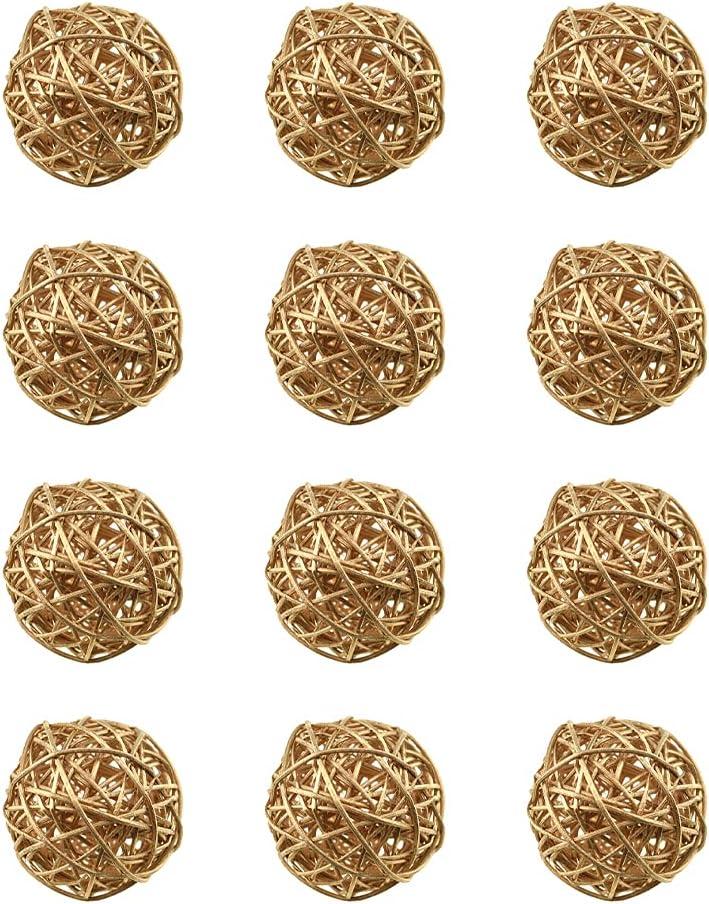 Hahiyo 70mm Diameter Wicker Rattan Balls Well Constructed Remained Tight Gorgeous Color Tone Fill Space Add Visual Interest Gold 12 PCS for Vase Bowl Filling Christmas Tree, 70mm-Gold-12Pieces