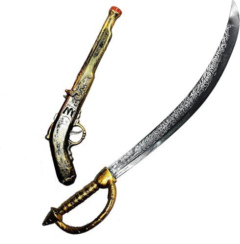 JOYIN 28 Inches Pirate Sword and 16 Inches Pirate Pistol Set,Halloween Party Costume Accessories
