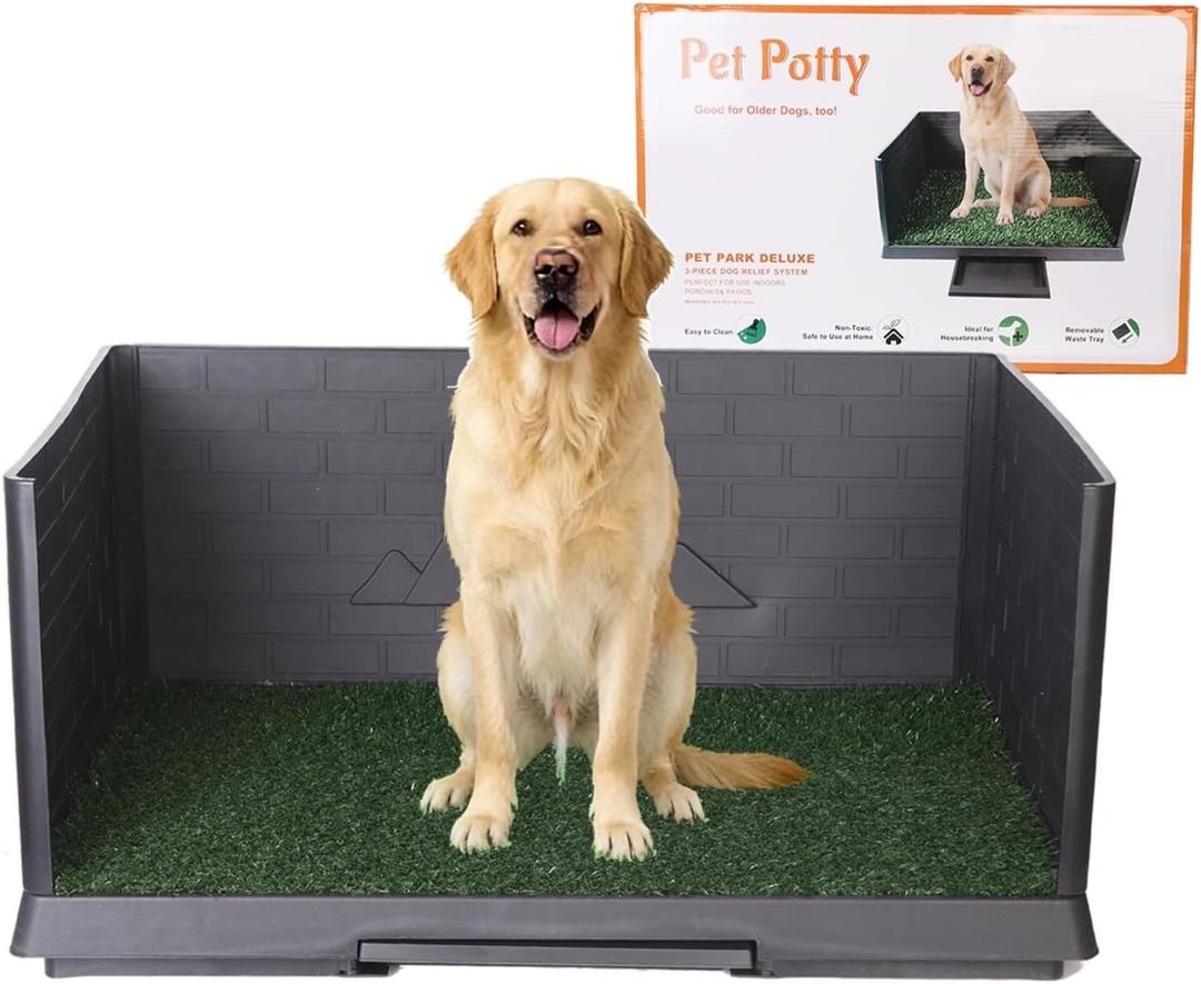 Large Dog Grass Pad with Tray, Reusable Potty Training Pad with Pee Baffle, Indoor & Outdoor 30" 20" Artificial Grass Patch for Small & Medium Dogs