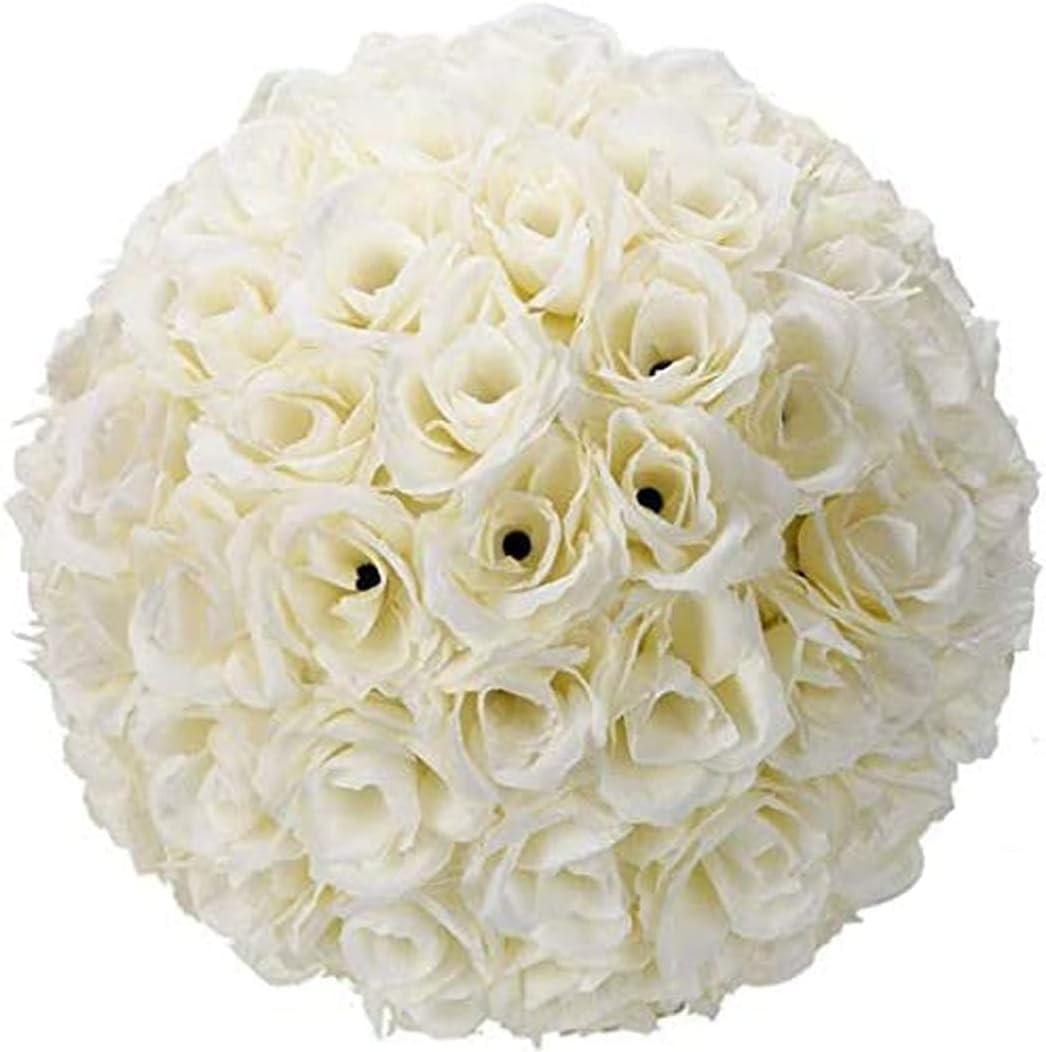 HomeABC 10 Inch Artificial Romantic Rose Flower Ball for Home Outdoor Wedding Party Centerpieces Decorations 10Pack, Cream White