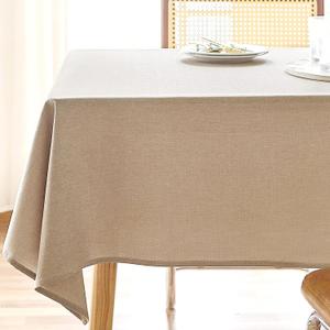 Textured Linen Tablecloth Rectangle 60x84 Water Resistant Spill-Proof Wipeable Fabric Table Cloth Wrinkle Free Cloth Dining Table Cover for Birthday Spring Summer Holiday Party Tablecover (Khaki)