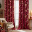 NICETOWN 2 Panels Christmas Red Rod Pocket Curtains 52 x 95 Inch, Gold Stamped Holiday Window Drapes for Xmas Decorations, Festive Room Darkening Curtain Set for Living Room Bedroom, Seasonal Style