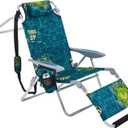 Portable Camping Beach Chair for Adults, Outdoor Lay Flat Beach Lounge Chair Folding Beach Chairs with Footrest, Backpack Beach Chair with Towel Bar, Cooler Pouch, Cup Holder, Geometric Green