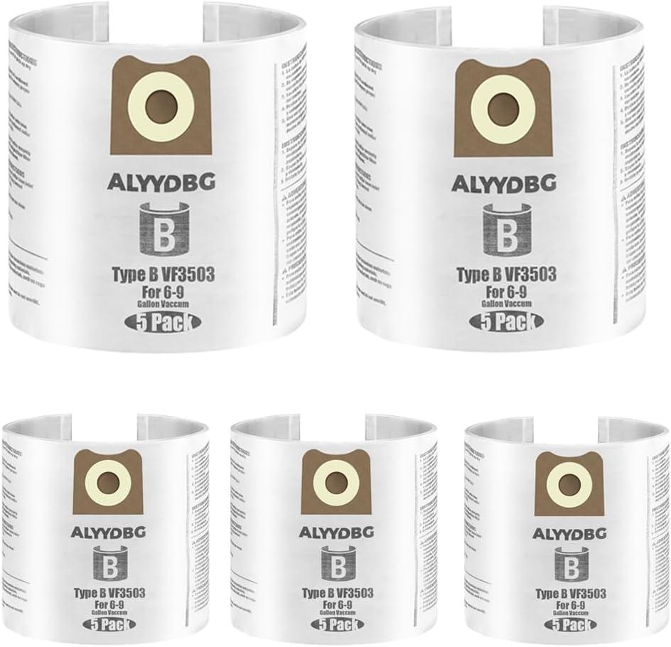 For Ridgid Shop Vac bags 6-9 Gallon, ALYYDBG 5 Pack Size B VF3503 Sturdy Double Layer Vac Filter Bags