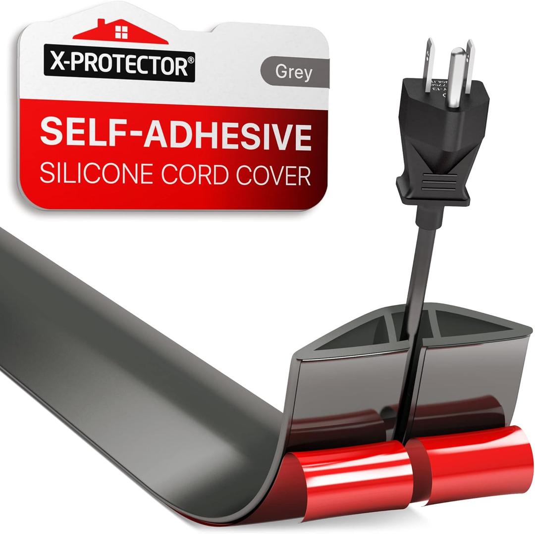Floor Cord Cover X-Protector  5 Overfloor Cord Protector  Self-Adhesive Power Cable Protector  Silicone Cord Protector  Ideal Extension Cord Cover to Protect Wires On Floor (60 in) (Grey)