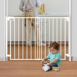 28.5-43" No Bottom Bar Baby Gate for Stairs, Hardware Mounted Dog Gate, Safety Pet Gates with Large Walk Thru Door, Auto-Close Two-Way Swing Safety Gate for House, Hallways, Doorways, Black (White)