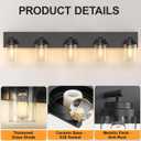 IZORRO Bathroom Vanity Light Fixture, 5-Light 36 Inch Matte Black Bathroom Light Fixtures Over Mirror, with Clear Glass Shade, Modern Farmhouse Vanity Lights, Rustic Restroom Lighting Fixtures