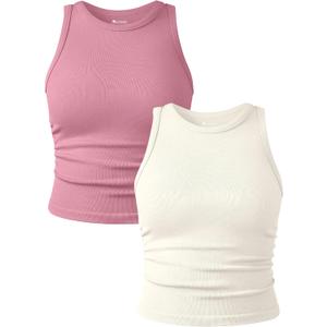 OQQ Women's 2 Piece Tank Tops Crew Neck Sleeveless Basic Stretch Casusal Yoga Crop Camis, Large