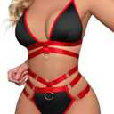 Lilosy Sexy Wireless Choker O Ring Linked Strappy Harness Lingerie Set Outfits , size L
