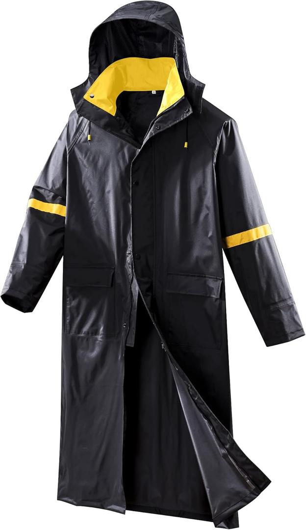 EI Sonador Classic Long Rain Coats for Men, Hooded Raincoats Rainwear for Waterproof Work, Breathable, Rain Jacket Poncho (Large, Black & Yellow)