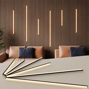 Slat Wall Lights for Wood Panel 6pcs Adhesive Black LED Lights for Acoustic Panels, Dimmable 3000K Strips with Touch Control, Flexible Wall Lighting for Living Room, Bedroom & Kitchen