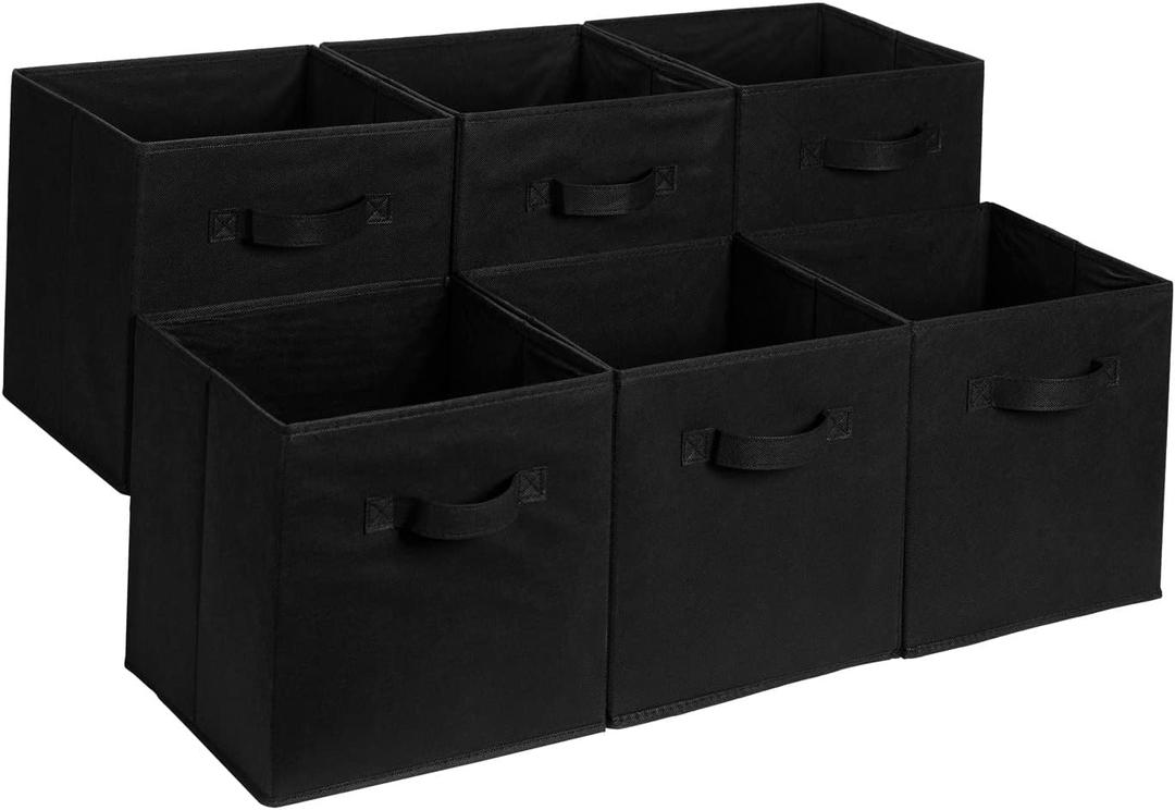 6 x Amazon Basics Collapsible Fabric Storage Cube Bins Organizer with Handles, Organization Containers, Multifunctional, 13" x 13" x 13", Black, 6-Pack