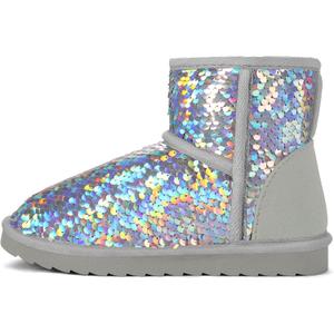 K KomForme Girls Winter Boots Sparkle Sequins Warm Snow Shoes Fur Lined Lightweight Comfy (11, Grey Colorful)