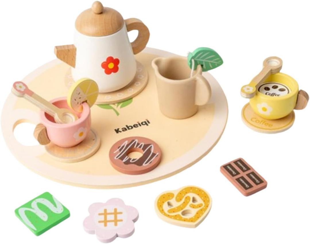 Toddlers Afternoon Tea Party Little Girls Tea Set Toy Educational Toys Wooden Pretend Afternoon Tea Set for Kids Children, Star