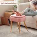 Updated Vanity Chair, Storage Ottoman with Folding Back & Gold-Toned Metal Legs, Ottoman Seat with Teddy Velvet for Dressing Room Living Room Bedroom, 16" x 12.5" Inch (Pink)
