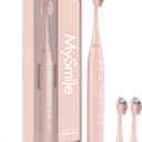 MySmile DY156 Electric Toothbrush for Adults, Rechargeable Sonic Battery Toothbrush Portable with 3 Brush Heads, 2 Mins 5 Modes Smart Timer, 45000VPM, One Charge for 60 Days - Pink