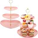 Layhit 2 Pack Valentine's Day 3 Tier Cupcake Stand Heart Shaped 3 Tiered Serving Trays for Party Plastic Tray Dessert Cupcake Stand for Tea Party Baby Shower Wedding(Pink)