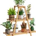 GHWIE Plant Stand Indoor Plant Shelf Outdoor bamboo Plant Rack, 3 Tiers Ladder Plant Holder Flower Stand for Living Room Balcony Garden Patio,Living Room Boho Home Decor for Gardening Gifts (Natural)