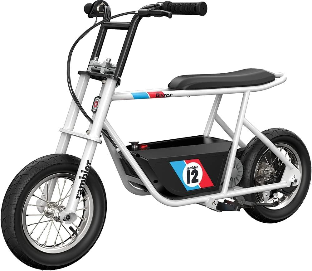 Razor Rambler 12 for Ages 13+  24V Electric Minibike with Retro Style, Up to 14 mph, Wide 12" Air- Filled Tires, High-Torque 250-watt Motor, Up to 40 Minutes Ride Time, for Riders up to 170 lbs (White)