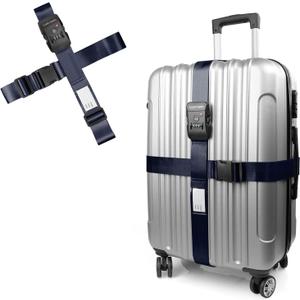 Travel Inspira Luggage Straps TSA Approved, 2 Pack Navy Blue Suitcase Straps with TSA Lock, Heavy Duty Adjustable Cross Travel Belt, Locking Bag Straps for Suitcases, Anti-Theft Travel Gear