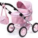 Bayer Trendy Baby Doll Pram Stroller with Accessories, Pink Animal Print, Adjustable Handle, Foldable Design, for Kids Ages 3+